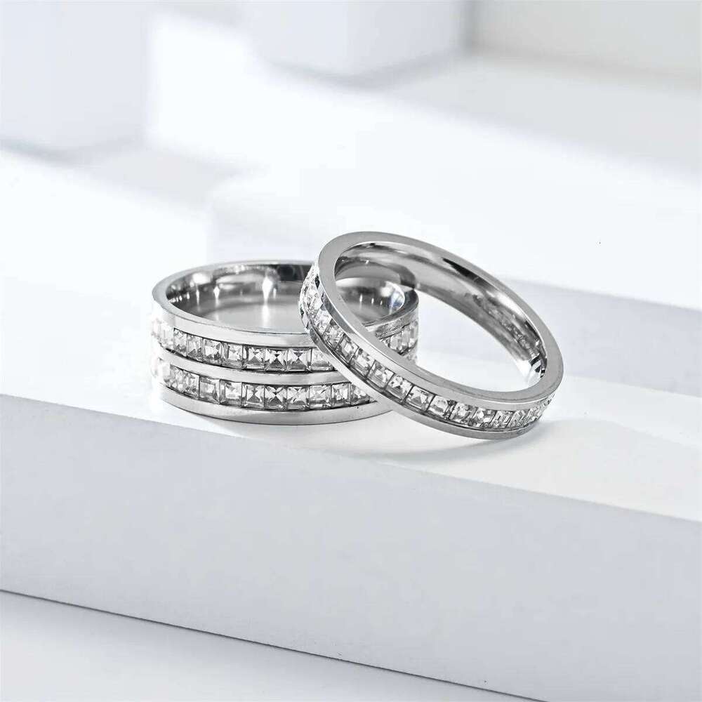 Hip Hop Iced Out Crystal CZ Bling Woman Fashion Stainless Steel Rings For Men Women Wedding Engagement Jewelry Wholesale W260311