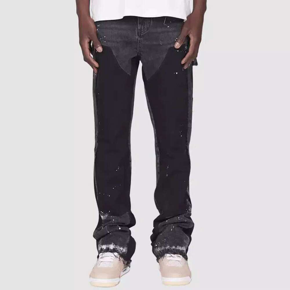 Men's Jeans Work Pants, European and American Fashion Workwear Elastic Patchwork Denim Layered Flared Pants S-XXL 26Y0312