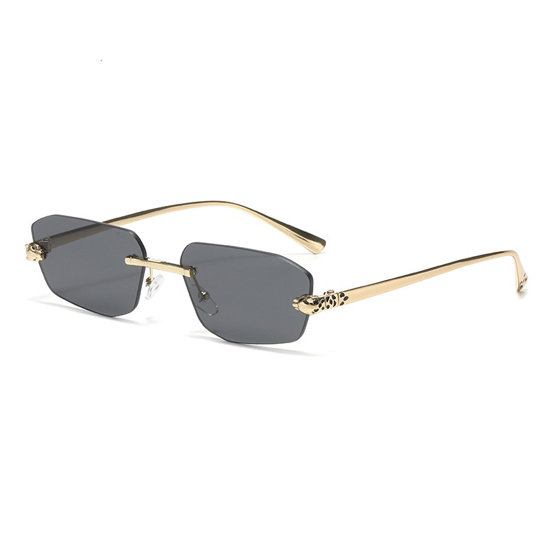 Cheetah Decorative Frameless Polygonal Colorful Men and Women Retro Leopard Head Metal Sunglasses Wholesale