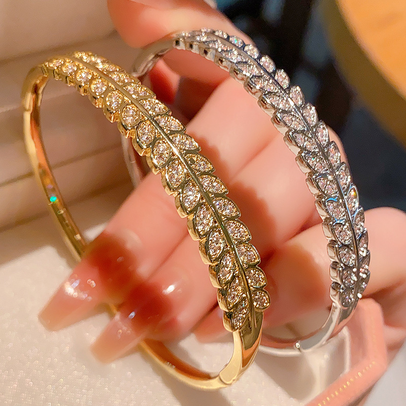 Bracelet Real Zircon Luxurious Full-Inlaid Elegant Willow Leaf Bracelet Exquisite Creative Bracelet