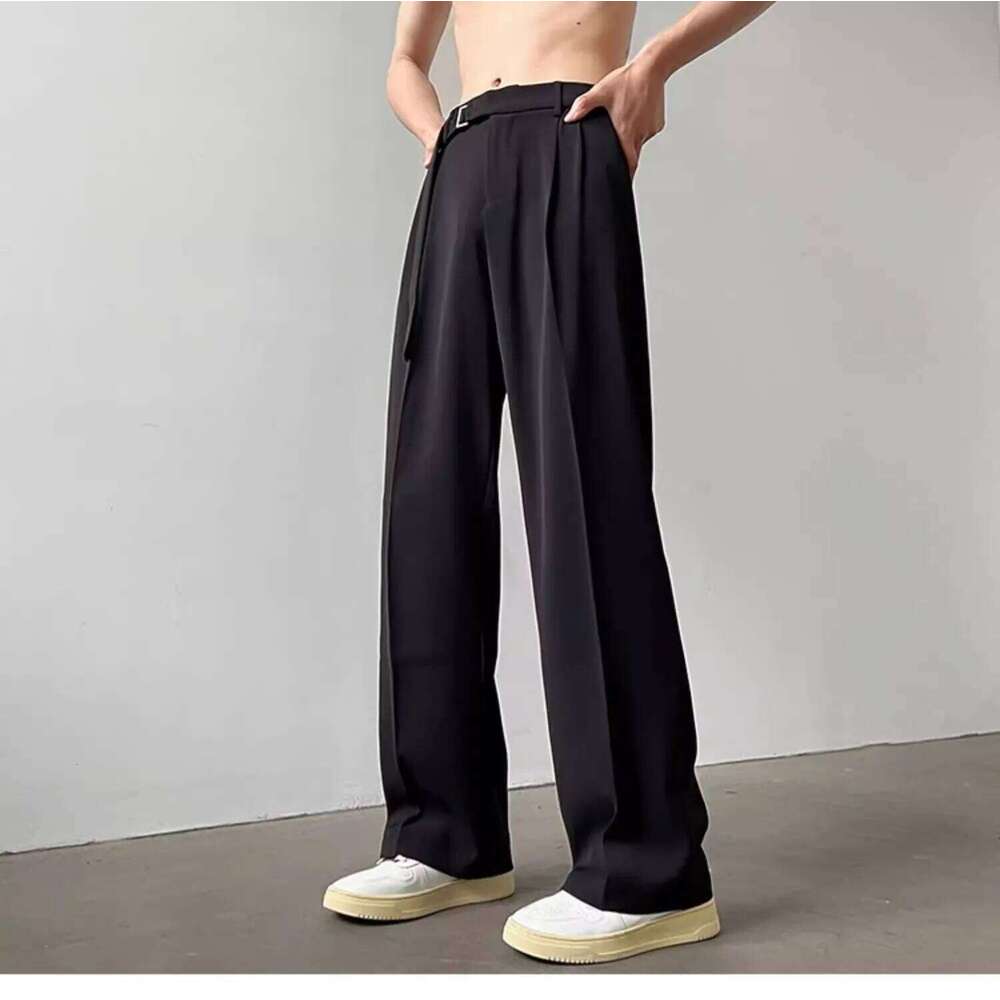 Retro High-end Belt Design Straight-down Trousers Men's Trendy Brand Loose Wide-leg Casual Pants Original Luxury Brands Jeans