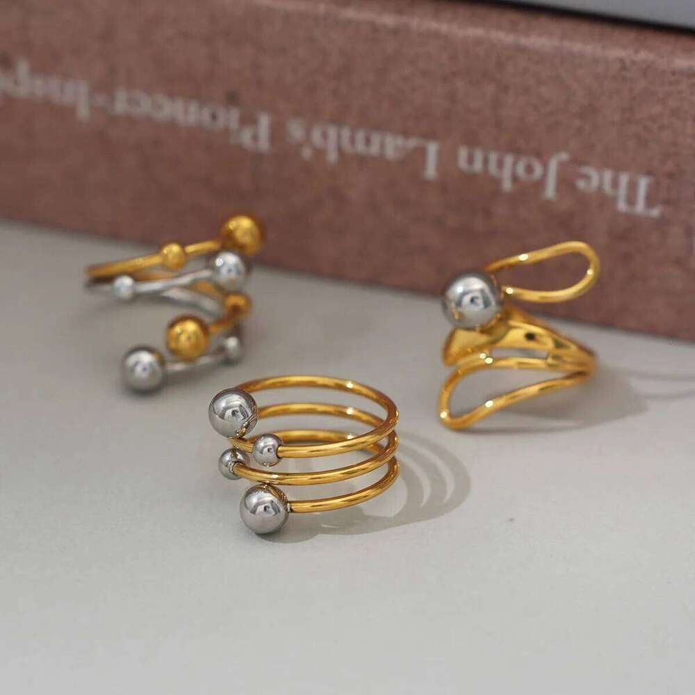 Uself Popular Stainless Steel Metal Geometric Hollow 18 K PVD Plated Jewelry Trendy Opening Ring Gift H260312