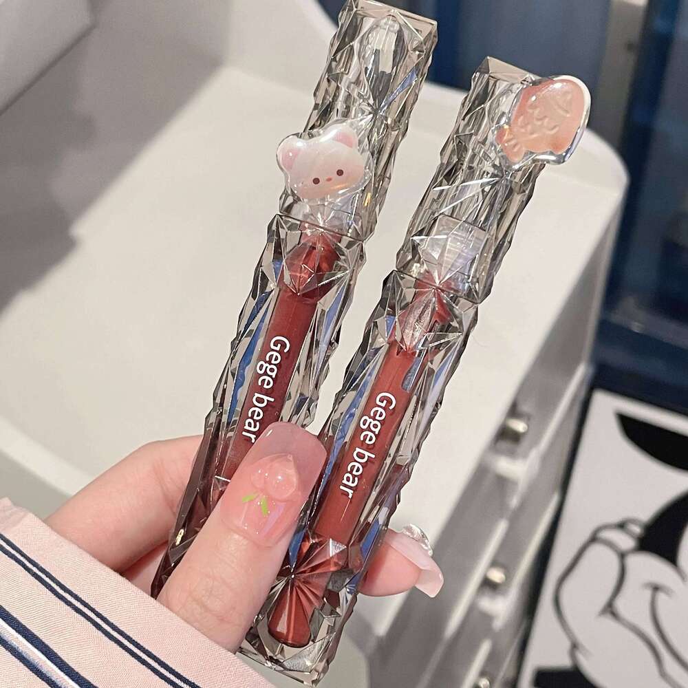 Gegebear Crystal Transparent Lipstick - Long-Lasting Mirror Glaze Easy to Color Lip Gloss with White Drill Detail for Smooth Fin W260311