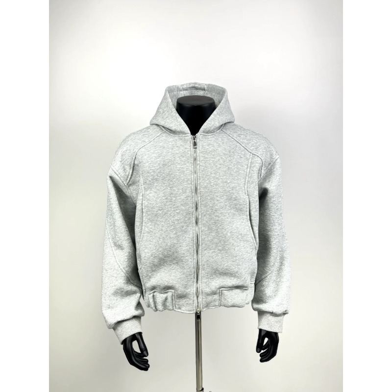 High Street Heavyweight Short Hooded Sweatshirt Men's Trendy Brand New Split Line Silhouette Designer Hoodie Zipper Jacket Top Winter