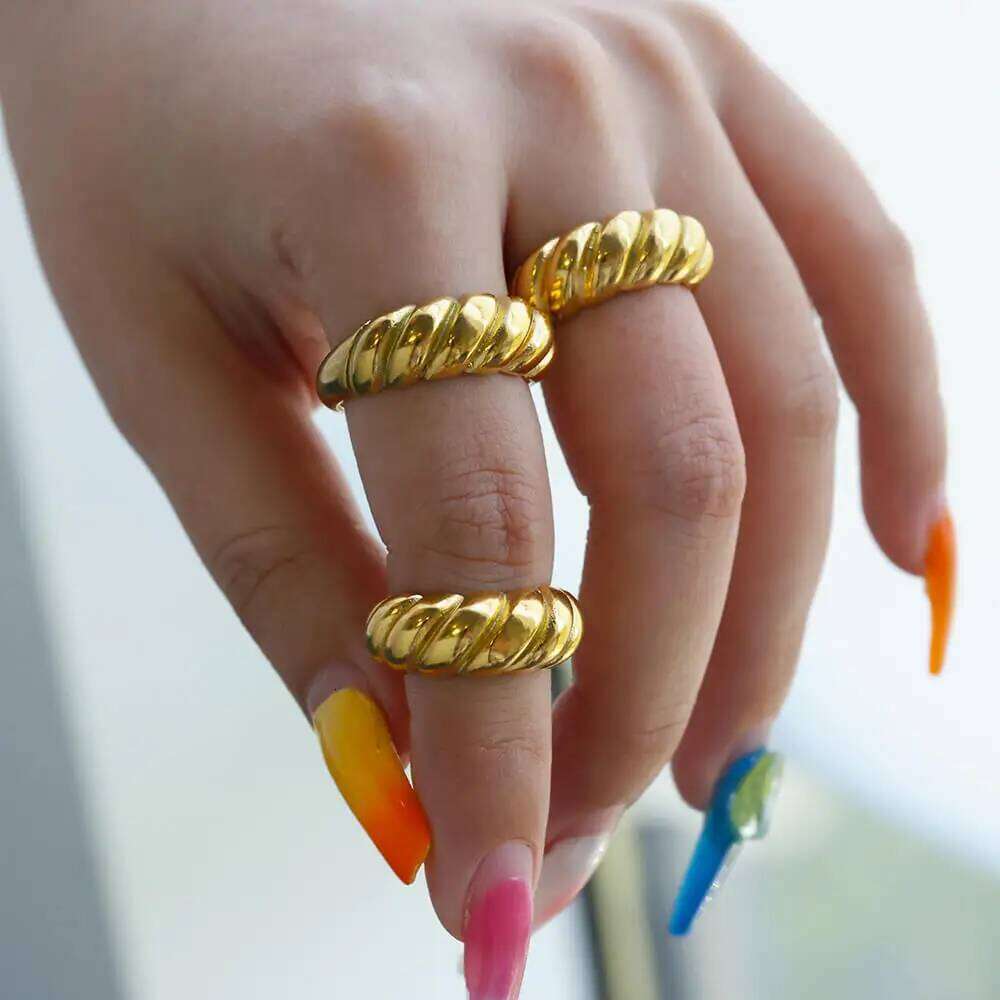 Elegant French Croissant Rings for Women Stainless Steel Gold Color Wedding Couple Finger Ring Female Aesthetic Jewelry Gift H260312