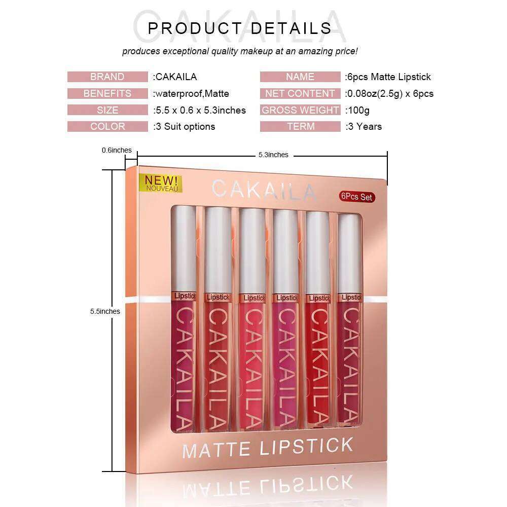 CAKAILA18 Liquid Women Lip Gloss Makeup Gift Non-Stick CupNot FadeWaterproof Matte Lipstick set W260311