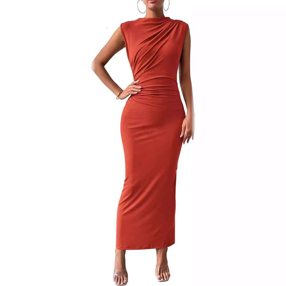 2026 European and American Foreign Trade Cross-Border Women's Clothing Spring Summer Hot-Selling Sleeveless Back Split Ruched Bodycon Dress