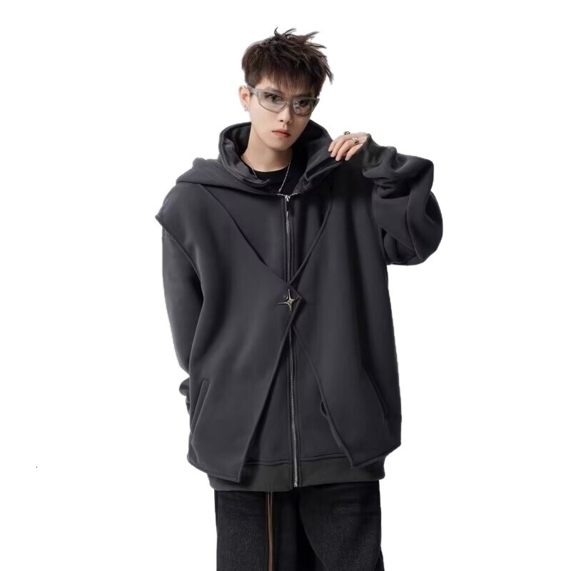 Deconstructed Hooded Designer Hoodie Sweatshirt For Men Spring Trendy Design Fleece-lined Jacket High Street Versatile Couple's Sports Hoodie