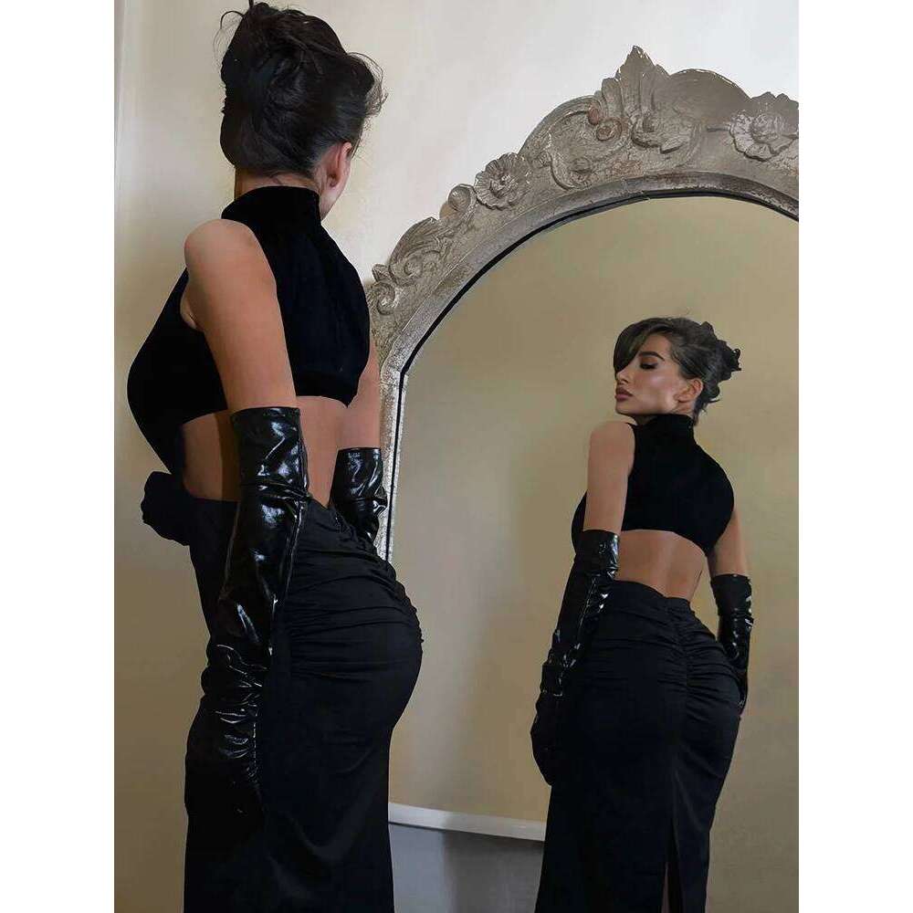 Ahagaga Elegant Sexy Hollow Out Maxi Dresses Fashion Solid Regular Casual Sleeveless Slim Bodycon Party Vestidos Robes Female C260312