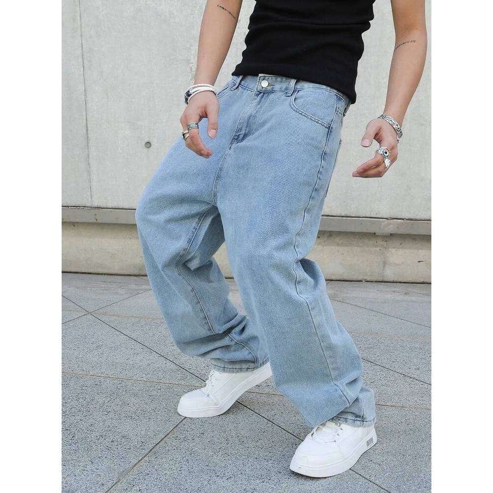 Spring Autumn Men Baggy Jeans Oversize Straight Loose Casual Denim Trousers Solid Color Streetwear Fashion Y2k Wide Leg Pants 26Y0312