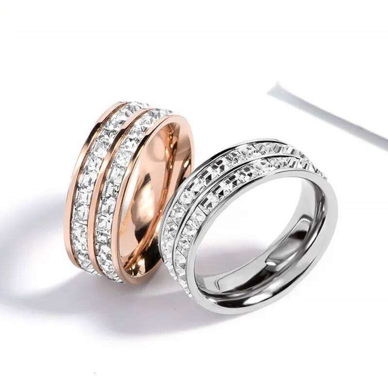 Stainless Steel Double Row CZ Eternity Ring Wedding Band for Women Men Size 3-10 H260312