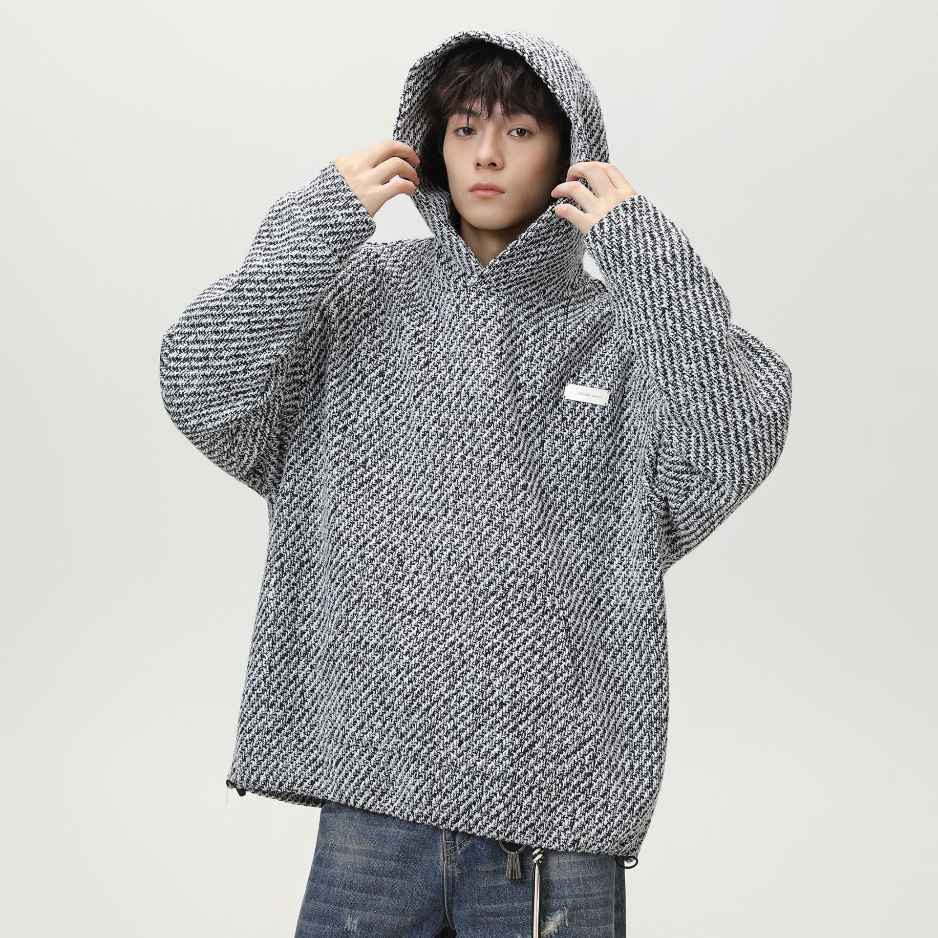 Light Luxury Old Money Heavyweight Coarse Wool Hooded Sweatshirt Autumn Style High-end Designer Hoodie Retro Thickened Coat Top