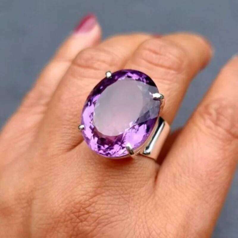 Luxury Fashion Oval Purple Color Set Zirconia Geometric Ring for Women Delicate Daily Holiday Party Jewelry Gifts H260312