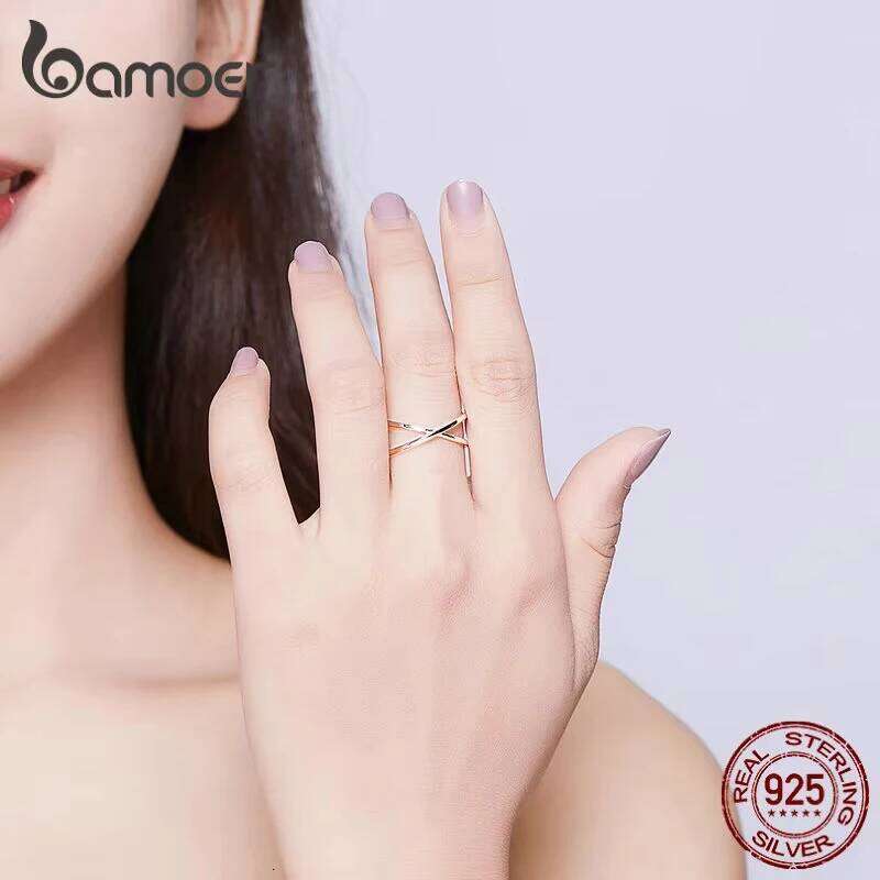 BAMOER 14K Gold Plated X Dainty Minimalist 925 Sterling Silver Cross Ring for Women Promise Jewelry 2 Colors SCR543 H260312