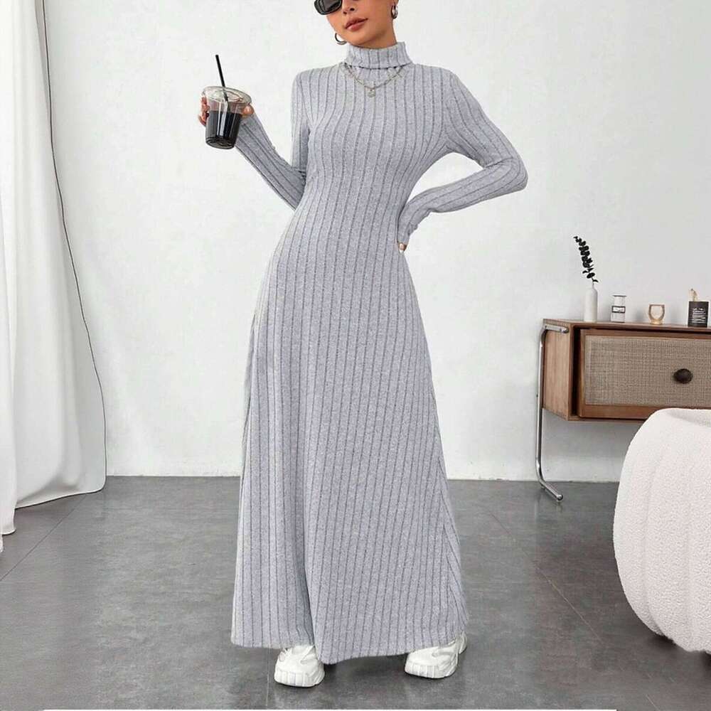 Knitted Elegant Long Sleeve Dress Women 2025 Autumn Winter Vintage Dresses Turtleneck Fashion Solid Vestidos Casual Street Y2K C260312