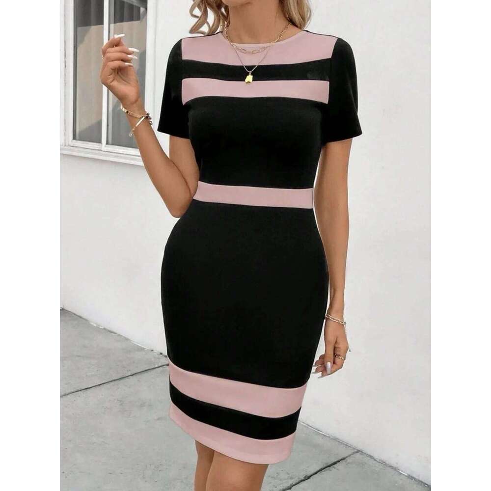 French clashing skirts short sleeves chic sophisticated elegant style stylish casual dress for women in summer C260312