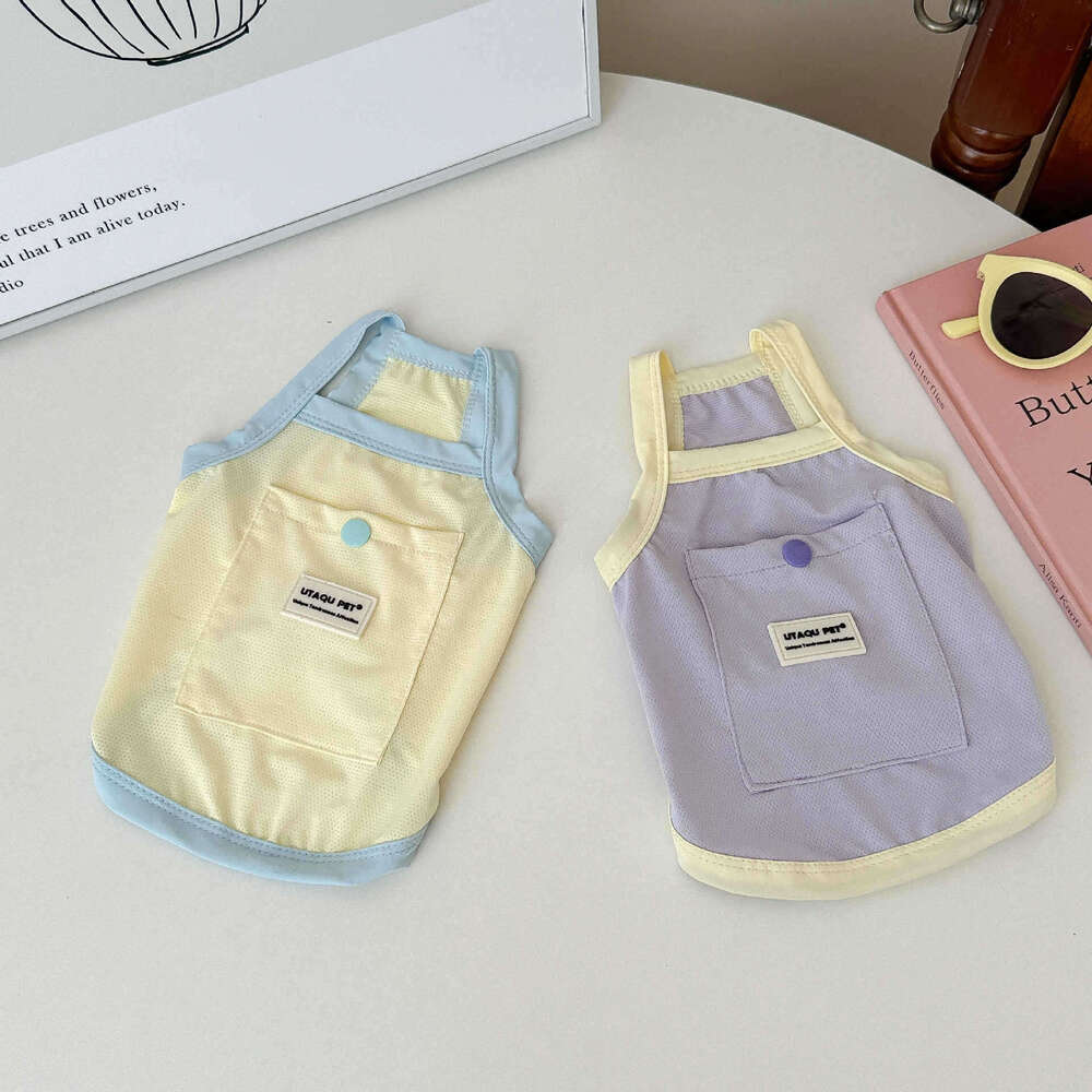 Blue Color-Blocked Four-Legged Outdoor Clothing For Small Dogs And Cats, Summer Thin Breathable Pet Dog Clothes In Casual Style
