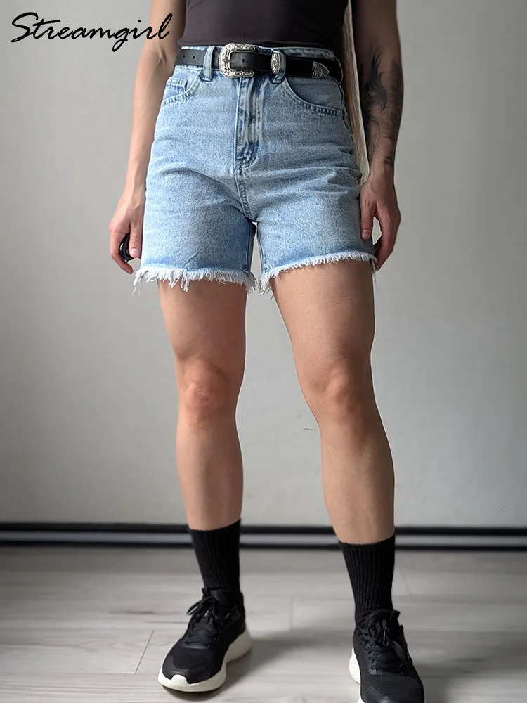 Streamgirl Blue Womens Denim Shorts Summer High Waist Casual Chic Loose Jean Shorts For Women Summer Denim Short Femme 260306