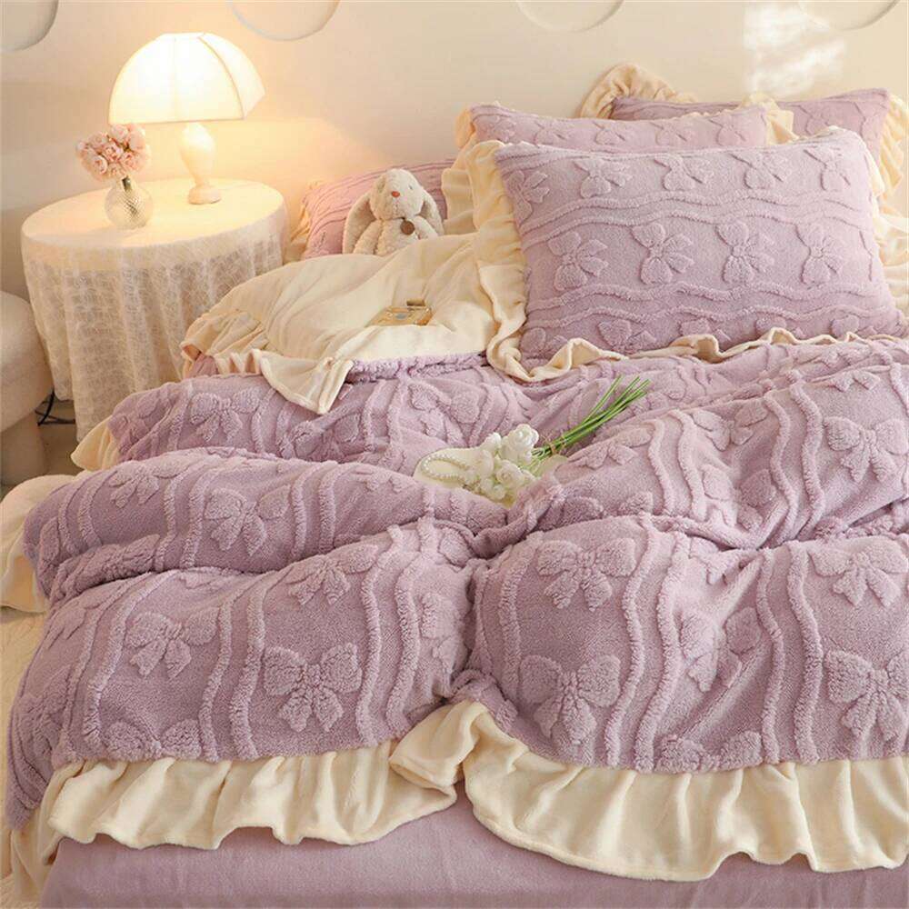 Winter Warm Bedding Milk Four-Piece Set Princess Duvet Thickened Coral Velvet Quilt Cover Bed Sheet Pillowcases H260312