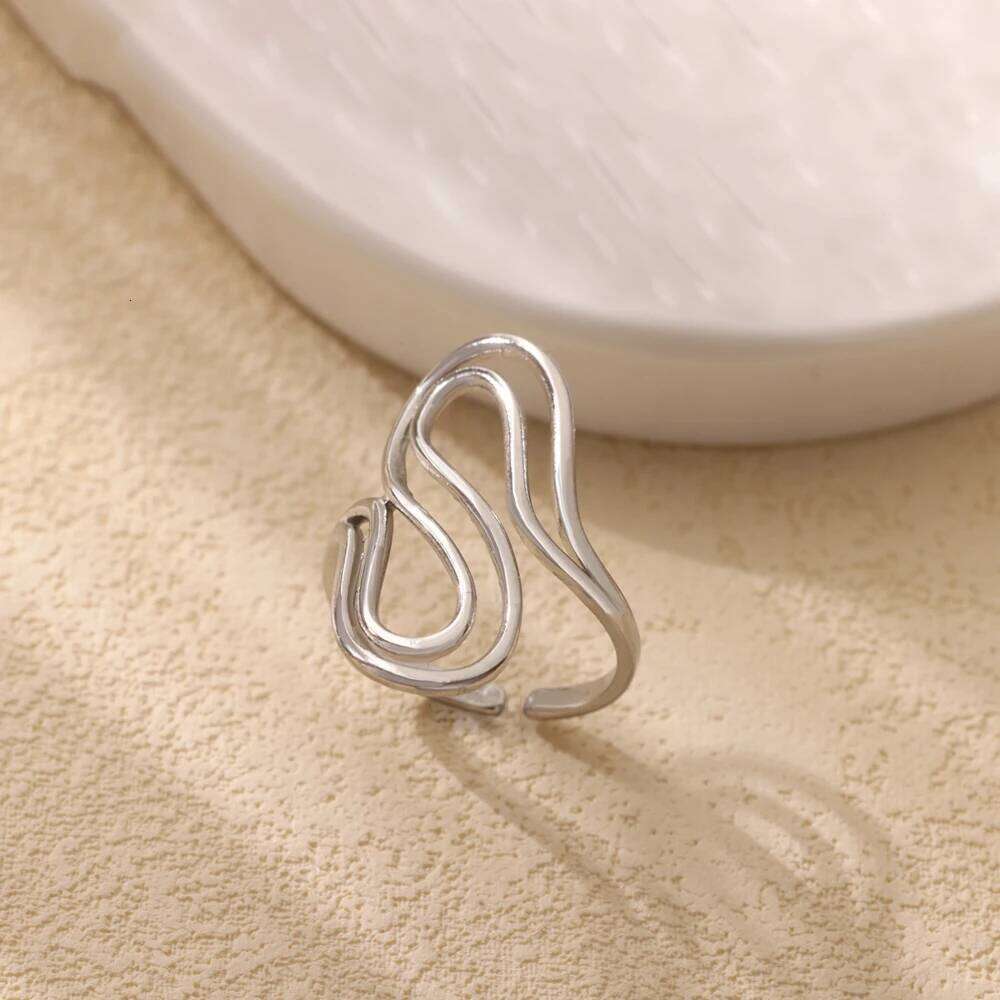 Stainless Steel Hollow Twisted Line Rings For Women Gold Color Opening Couple Ring Aesthetic Wedding Christmas Jewelry Gift H260312