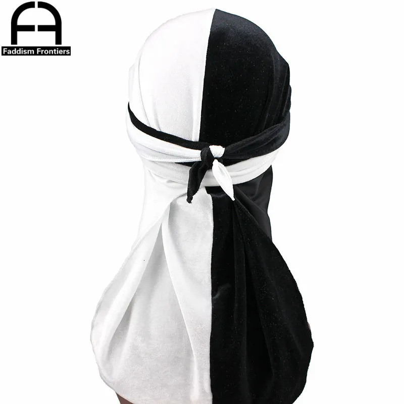 Mens Velvet Patchwork Durags Bandanas Turban Hat Two Tone Velvet Durag Biker Headwear Hat Headband Hair Accessories 260304
