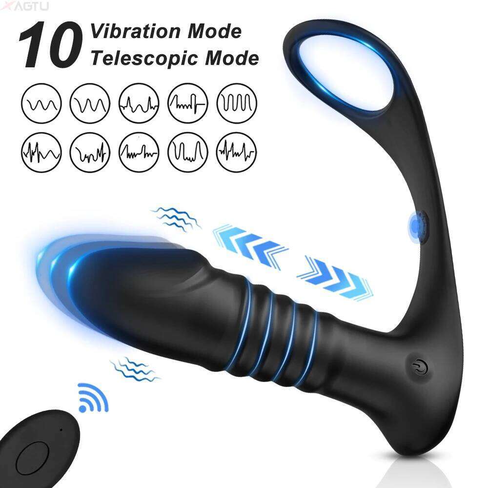 4in1 Thrusting Vibrating Vibrator Prostate Cock Ring Anal Plug G Spot Massager Male Sex Toys for Men Women Couples Z260312