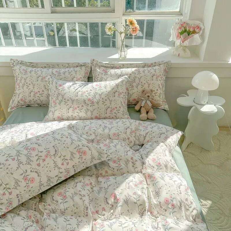 Romantic Elegant Bedding Set Soft Chic Floral Blossom Print Duvet Cover Skin Friendly Bed Sheet Pillowcases 4Pcs Twin Queen King H260312