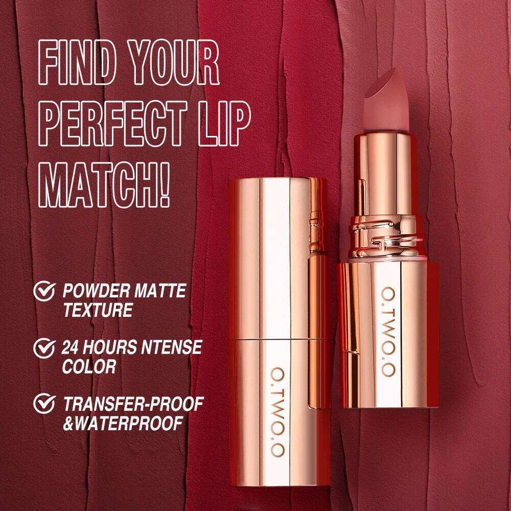 O.TWO.O Matte Lipstick Long Lasting Waterproof Stick Smudge-free Classic Highly Pigmented Velvet Finish Lip Tint Makeup W260311