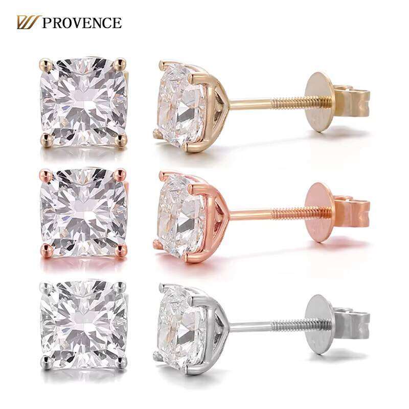 1ct 2ct 4ct CVD Real Solid 10K 14K Rose Gold Earring Set Cushion Cut IGI Lab Earrings