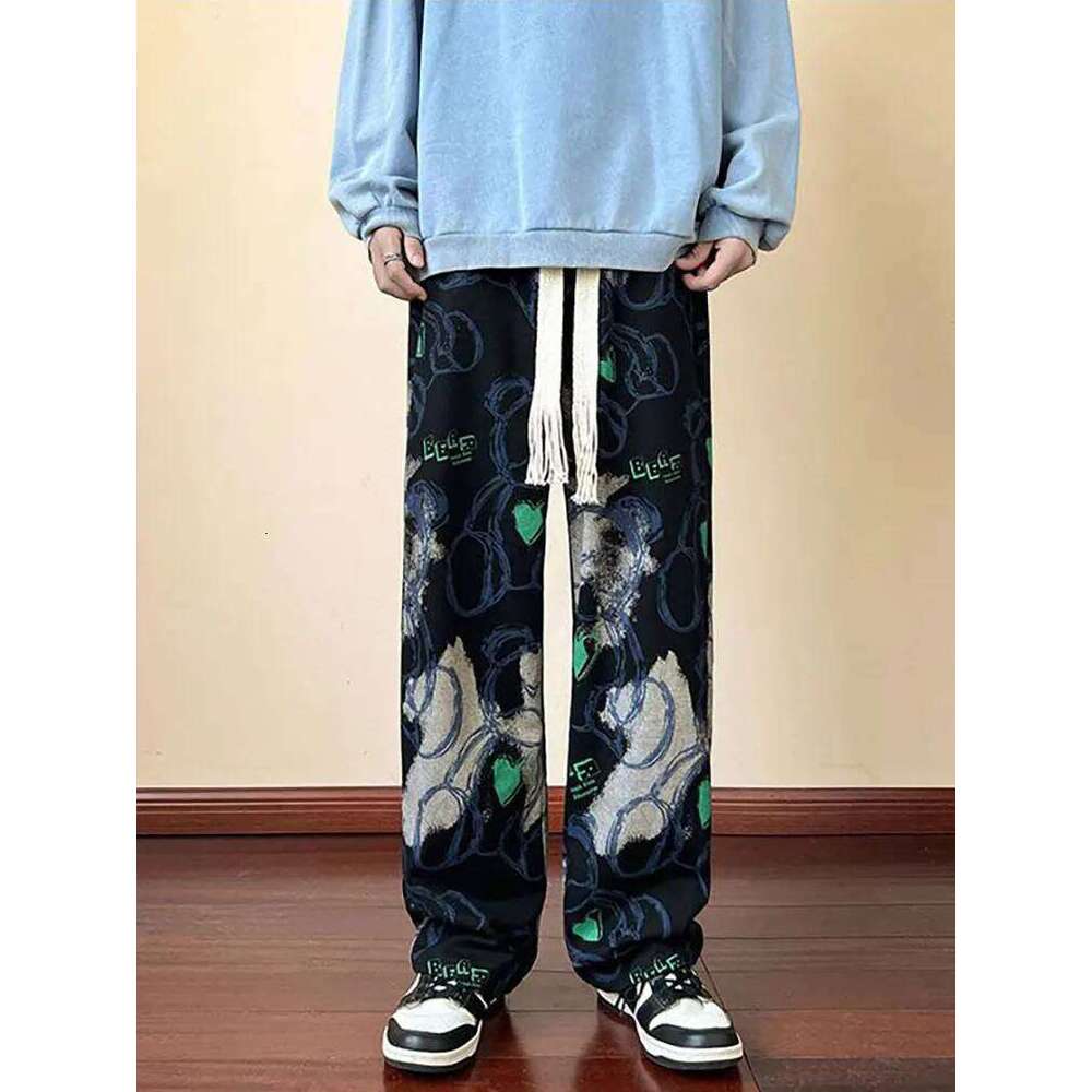 Fashion Y2k Print Wide leg Baggy Pants Men Korean Designer Student Streetwear Straight Long Trousers Casual Sport Hip hop 2023