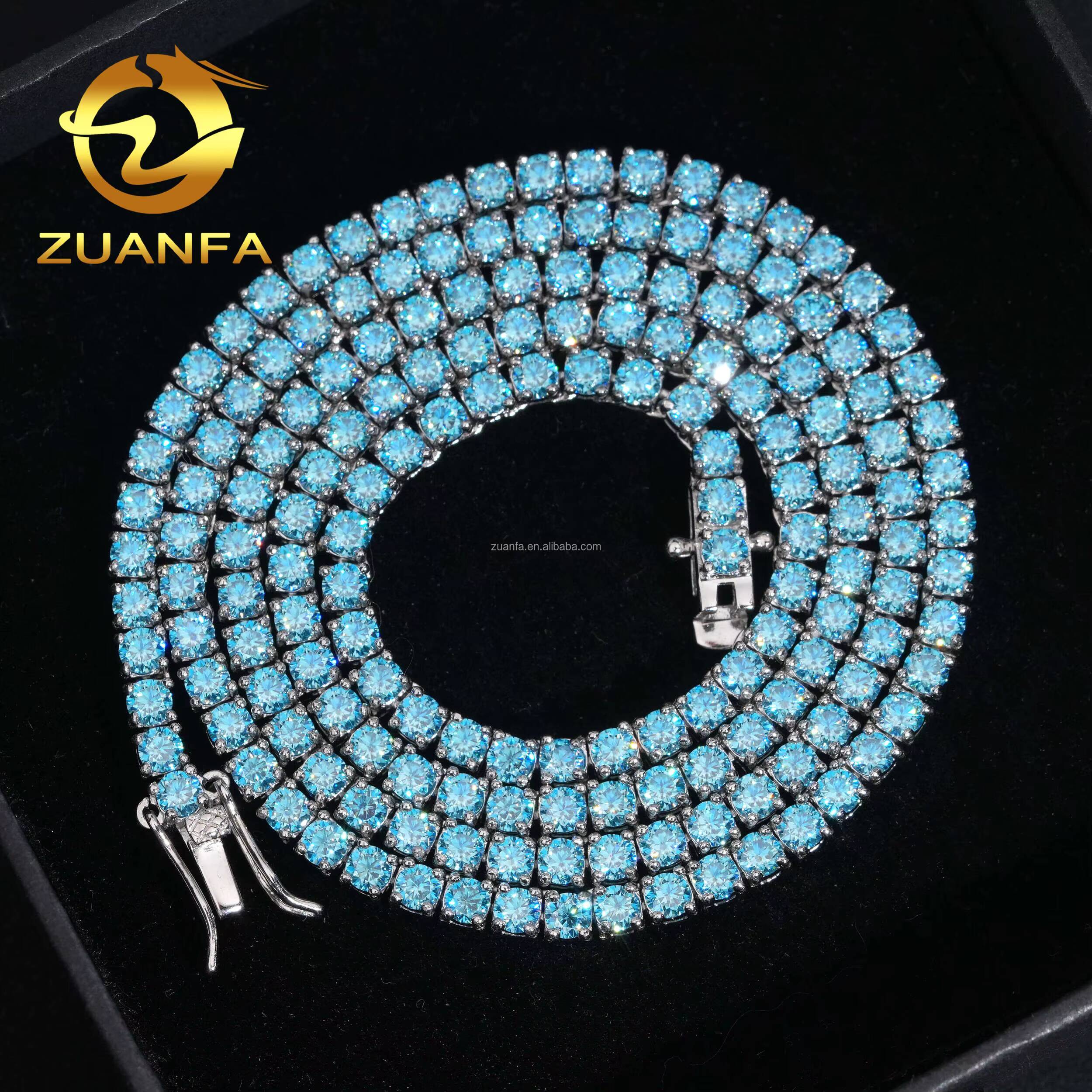 New Design Stock 3mm 4mm 925 Silver Hip Hop Iced Out GRA Certificate Blue Moissanite Diamond Cluster Tennis ChainBracelet