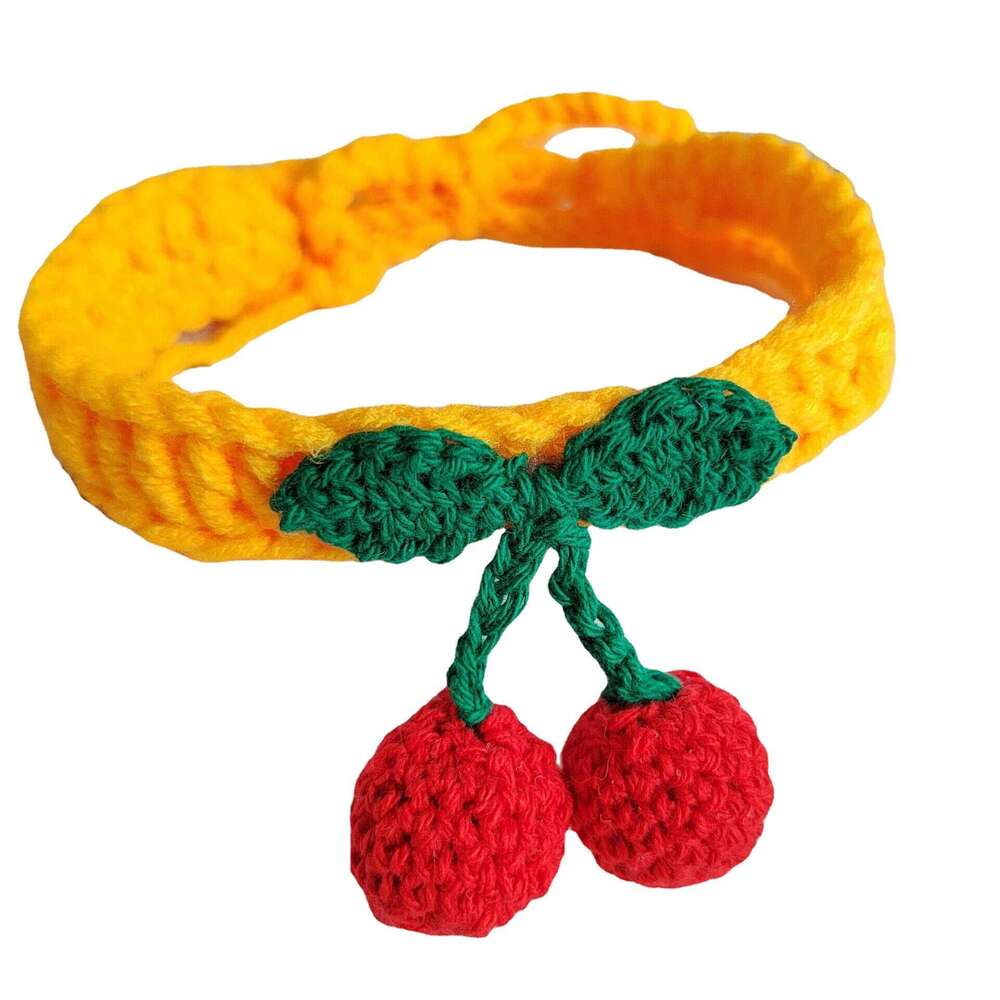 Hand-woven Pet Collars, Adorned With Cherries, Cute Necklaces, Cat Supplies, And Cat Accessories