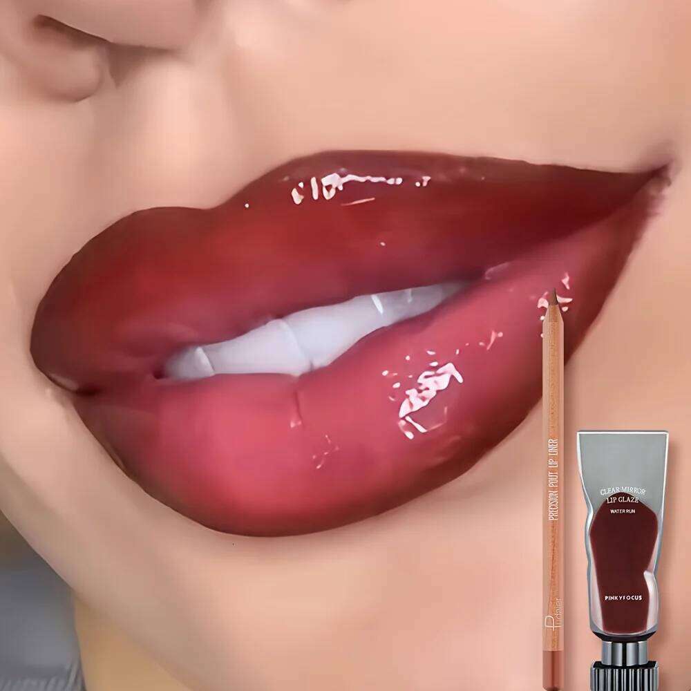 2pcs of moisturizing lip gloss and durable waterproof lipliner set - high color lipstick, glossy texture W260311
