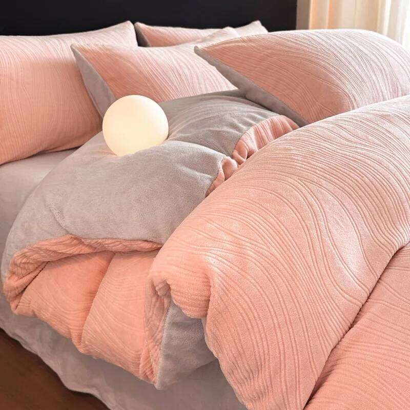 2025 new winter solid color rotten flower milk fleece four-piece set warm thickened bed sheet quilt cover bedding H260312