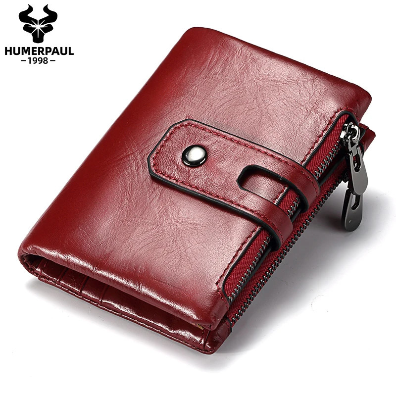 HUMERPAUL Retro Wallet for Men RFID Genuine Leather Hasp Zipper Card Holder Coin Purse Short Bifold Men Women Portomonee 260304