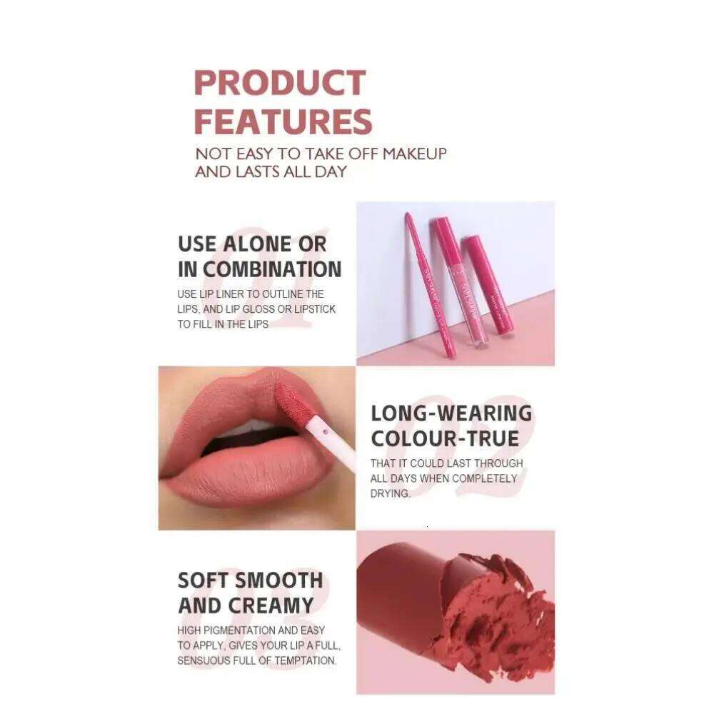 Matte Liquid Lipstick Set 3in1 Long Lasting Waterproof Lip Liner Gloss Kit Nude Pink Brown Cherry Shades W260311