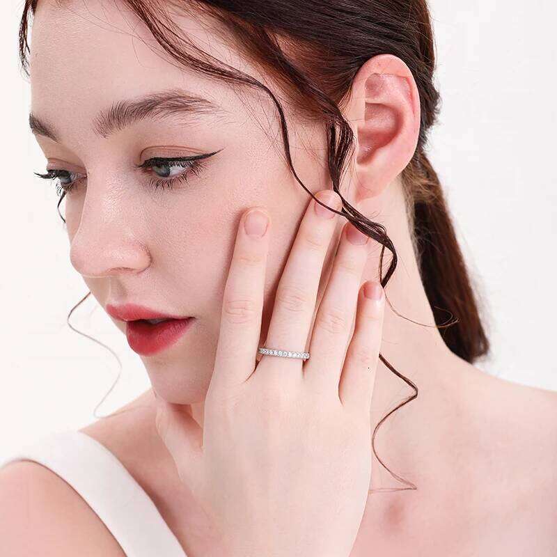 Moissanite Ring 925 Sterling Silver with White Gold Plated Full Diamond Eternity Band Engagement Wedding Rings for Women H260312