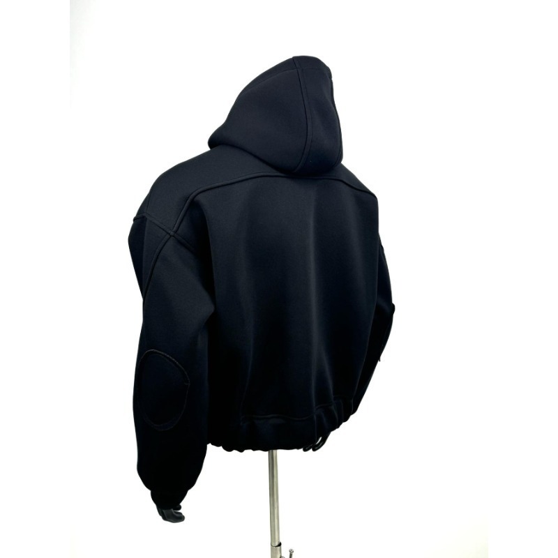 High Street Heavyweight Short Hooded Sweatshirt Men's Trendy Brand New Split Line Silhouette Designer Hoodie Zipper Jacket Top Winter