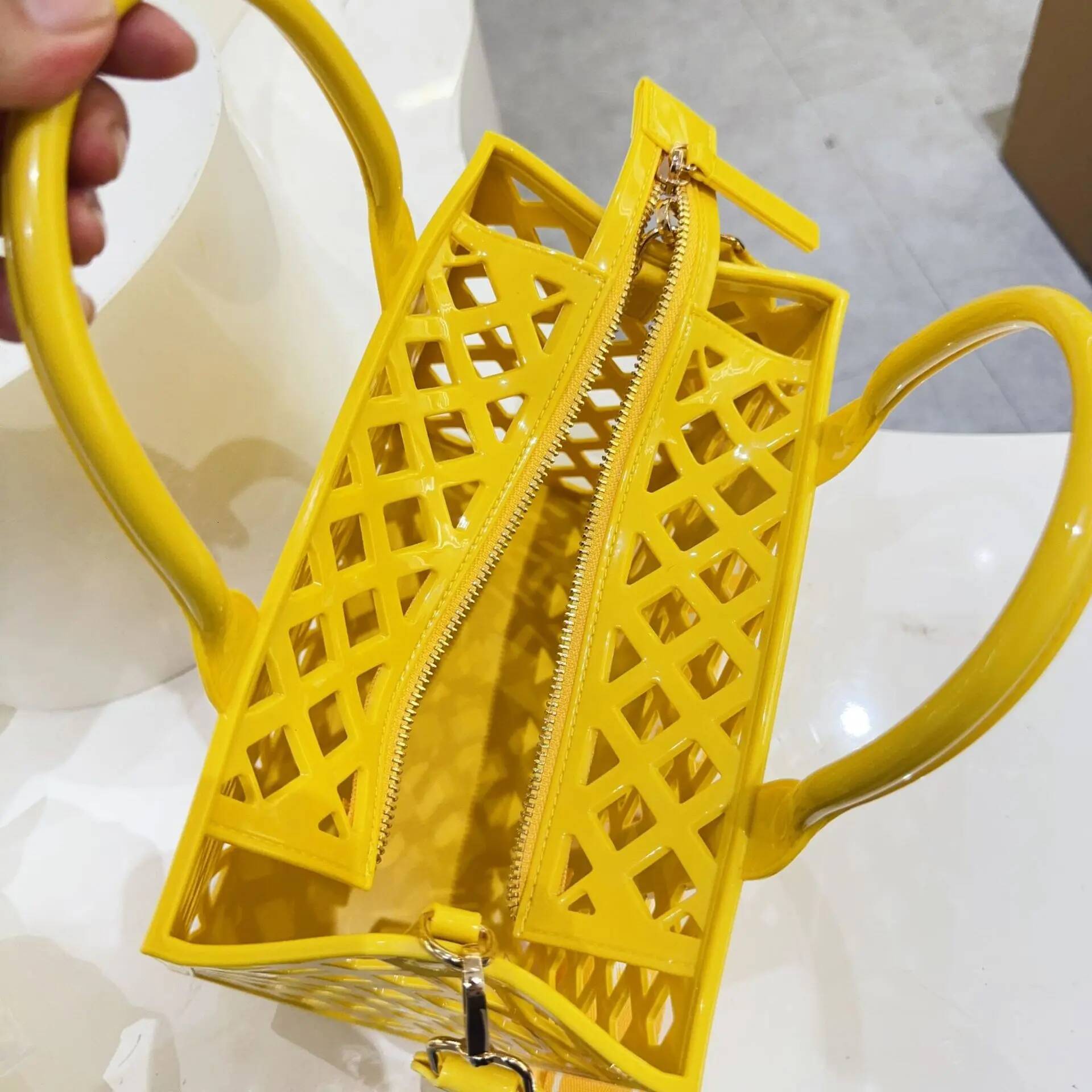 Adult Hollow Vegetable Basket Unisex Forest Candy Color PVC Shoulder Large Capacity Wide Strap Transparent Tote Bag Handbag
