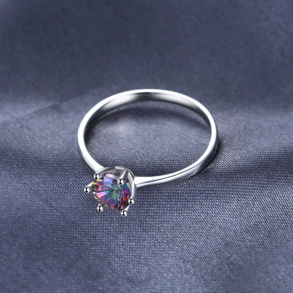 JewelryPalace Natural Rainbow Mystic Quartz 925 Sterling Silver for Women Solitaire Gemstone Jewelry Engagement Ring H260312