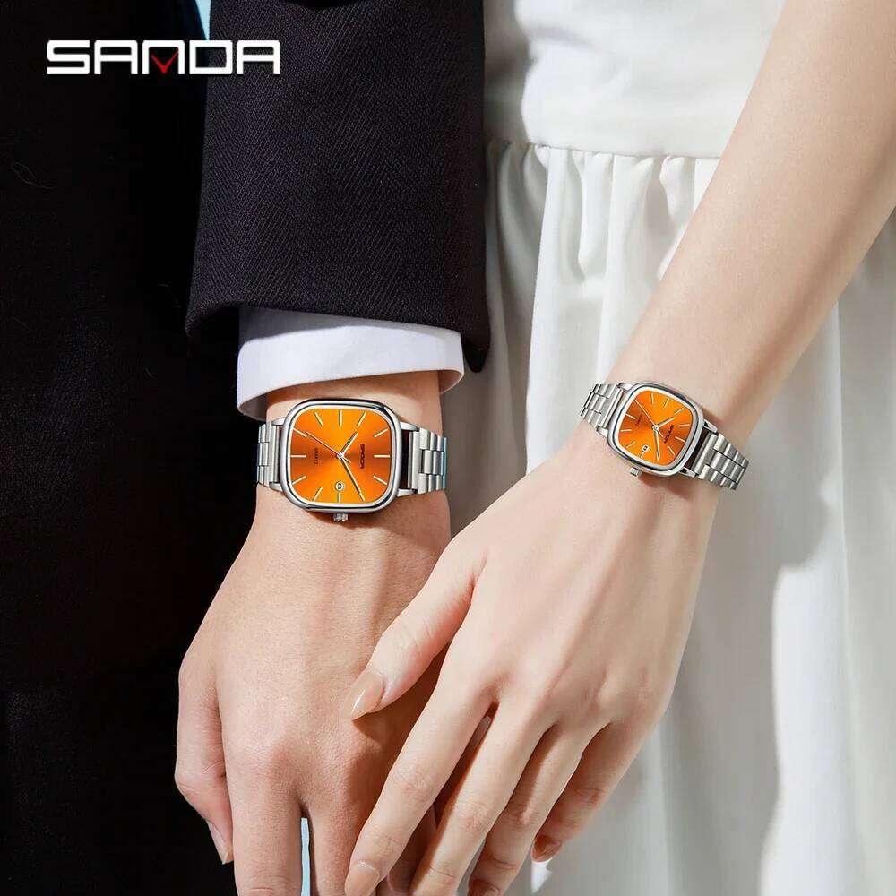 SANDA 2026 Couple Quartz and Women's Square 3ATM Waterproof Calendar Luxury Fashion Men's Watch 3277