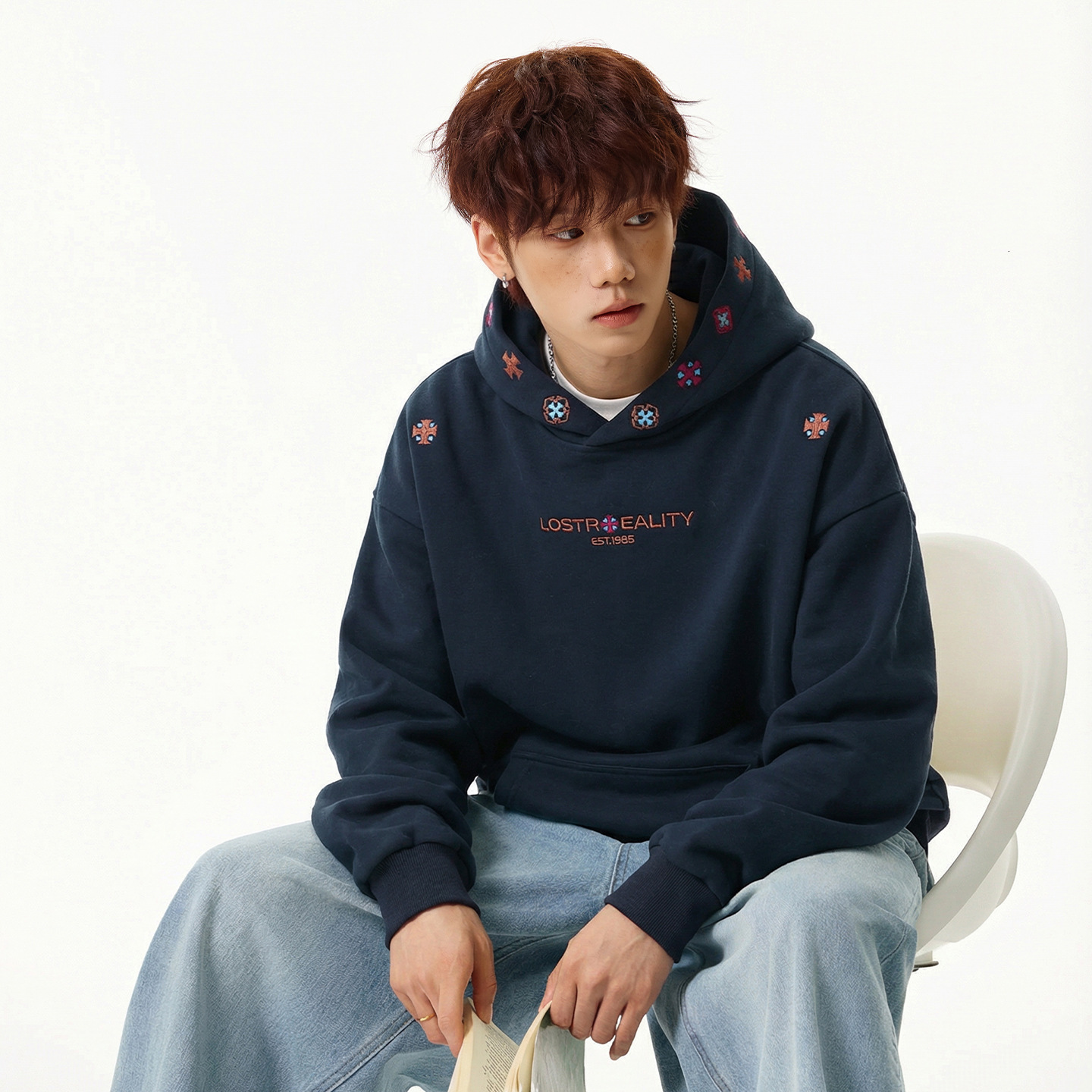 Heavyweight Textured Designer Hoodie Ethnic-style Embroidered Hooded Sweatshirt Autumn High Street Style Oversized Loose-fit Sports Hoodie Jacket