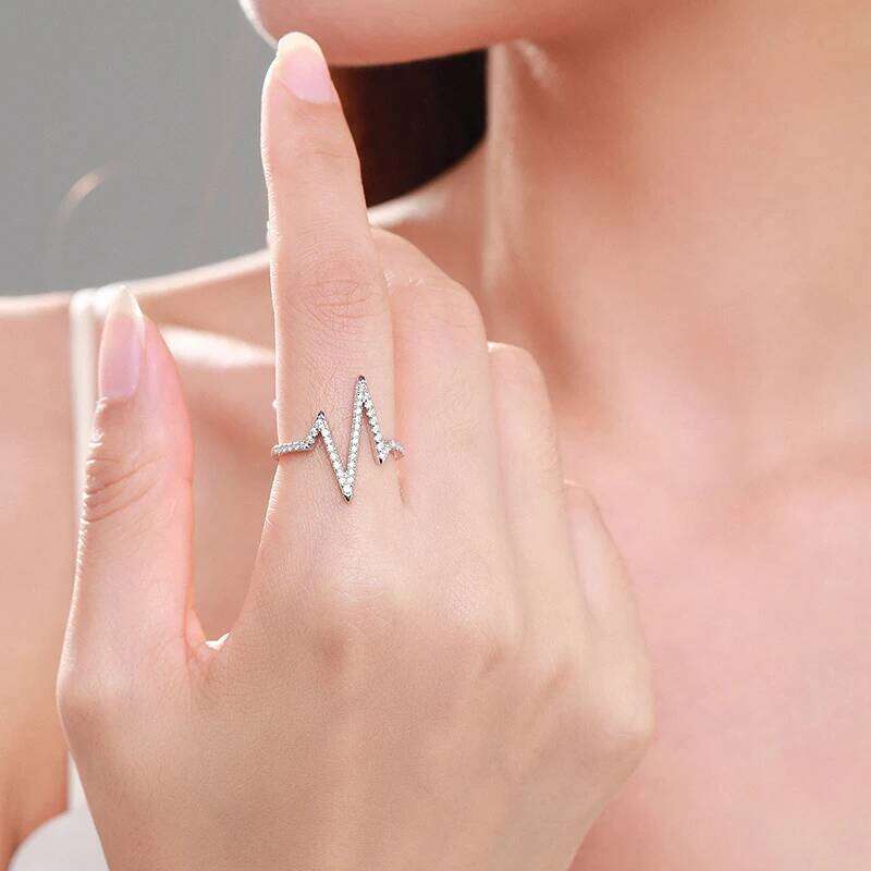 Ailmay 2021 New Style Real 925 Sterling Silver Fashion Personality Lightning Zircon Finger Ring For Women Luxury Party Jewelry H260312