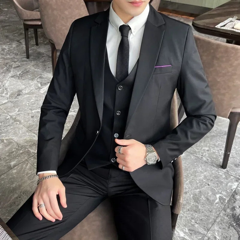 S-9XL BlazerVestPants Mens Fashion Business Gentleman Professional Formal Dress Korean Version Banquet Dress Suit 6XL 260306