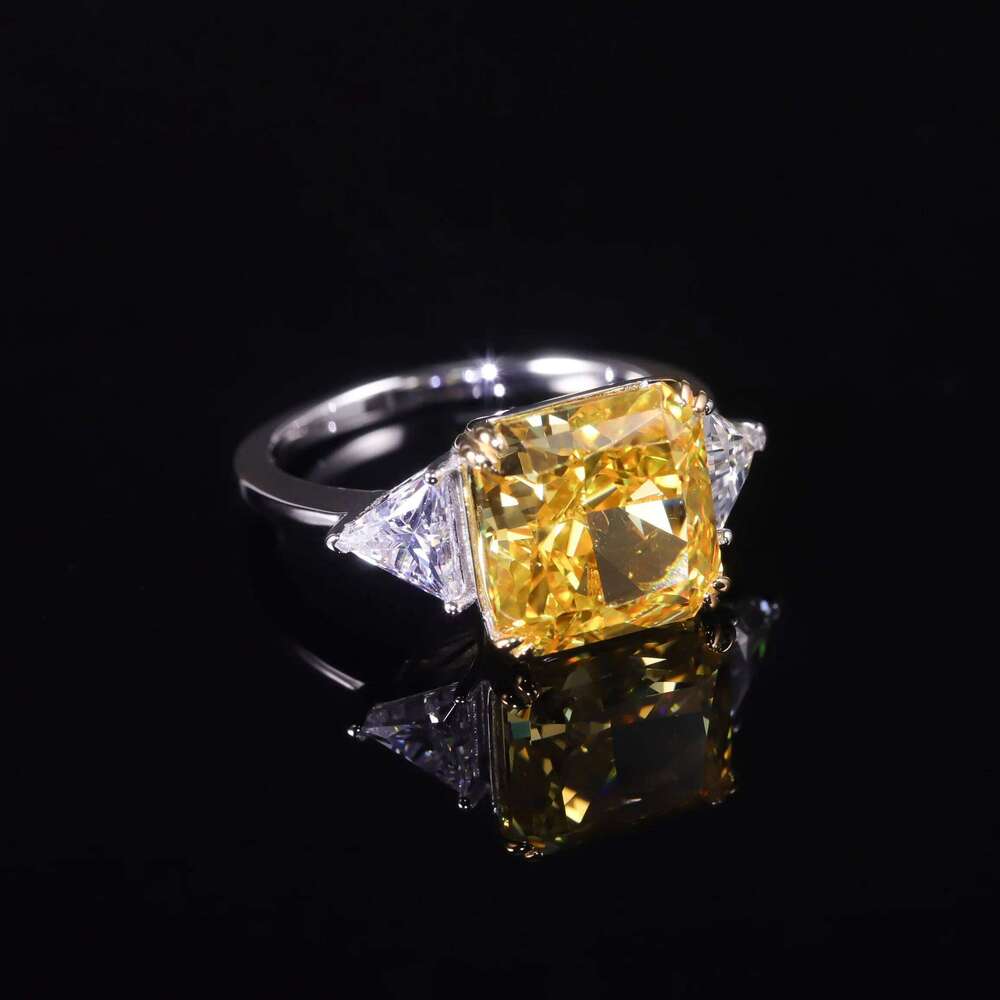 GEM'S BALLET Luxury Diamond-fire CZ- Fancy Vivid Yellow Engagement Rings 925 Sterling Silver Handmade Statement Ring H260312