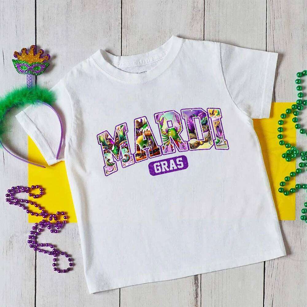 Boy Girl Clothes Kids Mardi Gras Shirts for Girls New Orleans Graphic Shirt Carnival Party Short Sleeve Tops Z260312