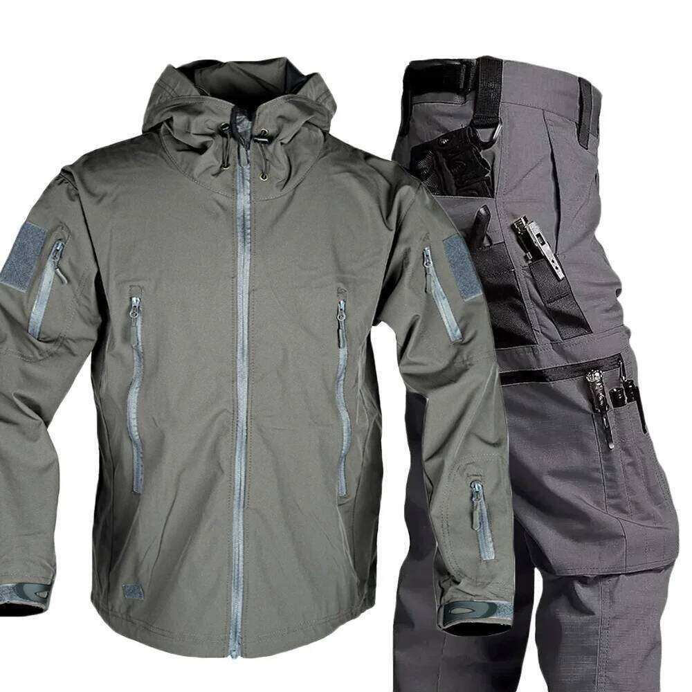 Autumn Men Tactical Work Multi-Pocket Cargo Pants Wear-Resistant Lightweight Waterproof Jacket Spring Outdoor Training Suit