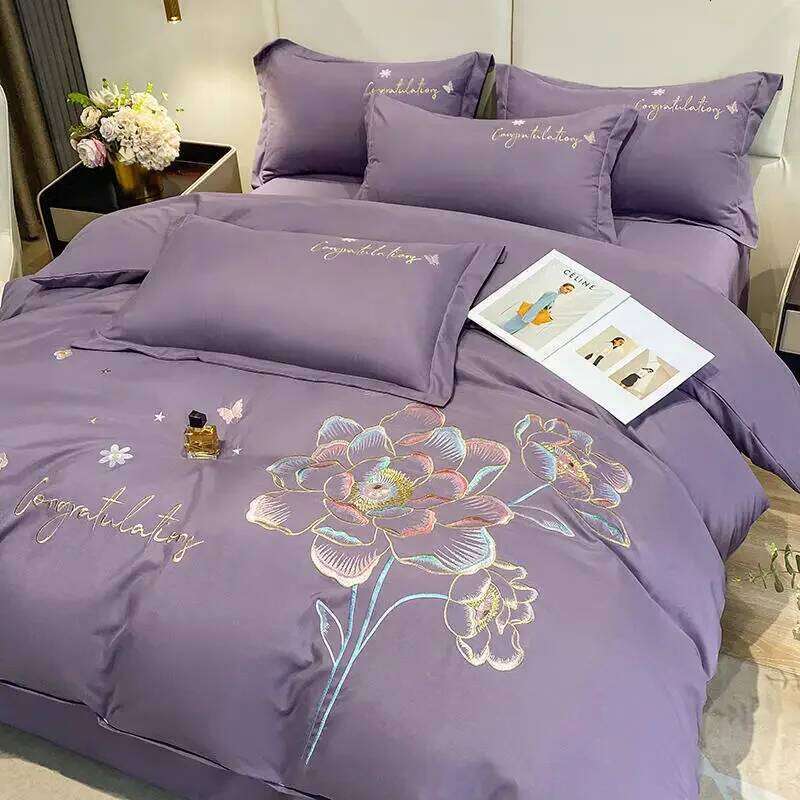 New Class a High Precision Brushed Embroidery Four-Piece Set Pure Cotton Bed Sheet Duvet Cover H260312