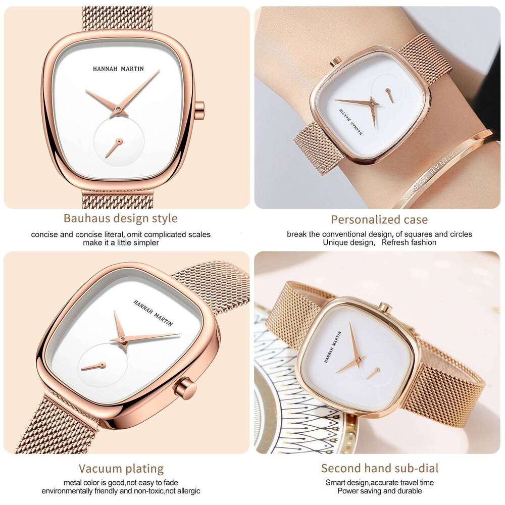 Hannah Martin Luxury Fashion Elegant Ladies Waterproof for Woman Mesh Stainless Steel Quartz Gift Women Watch Reloj