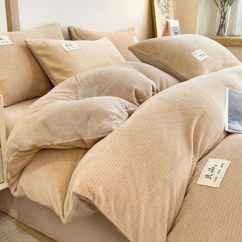 Milk Fleece Winter Warm Duvet with Bed Sheet High-end Plush Warmth Bedding Set King Thicken Simple Blanket Cover Queen H260312